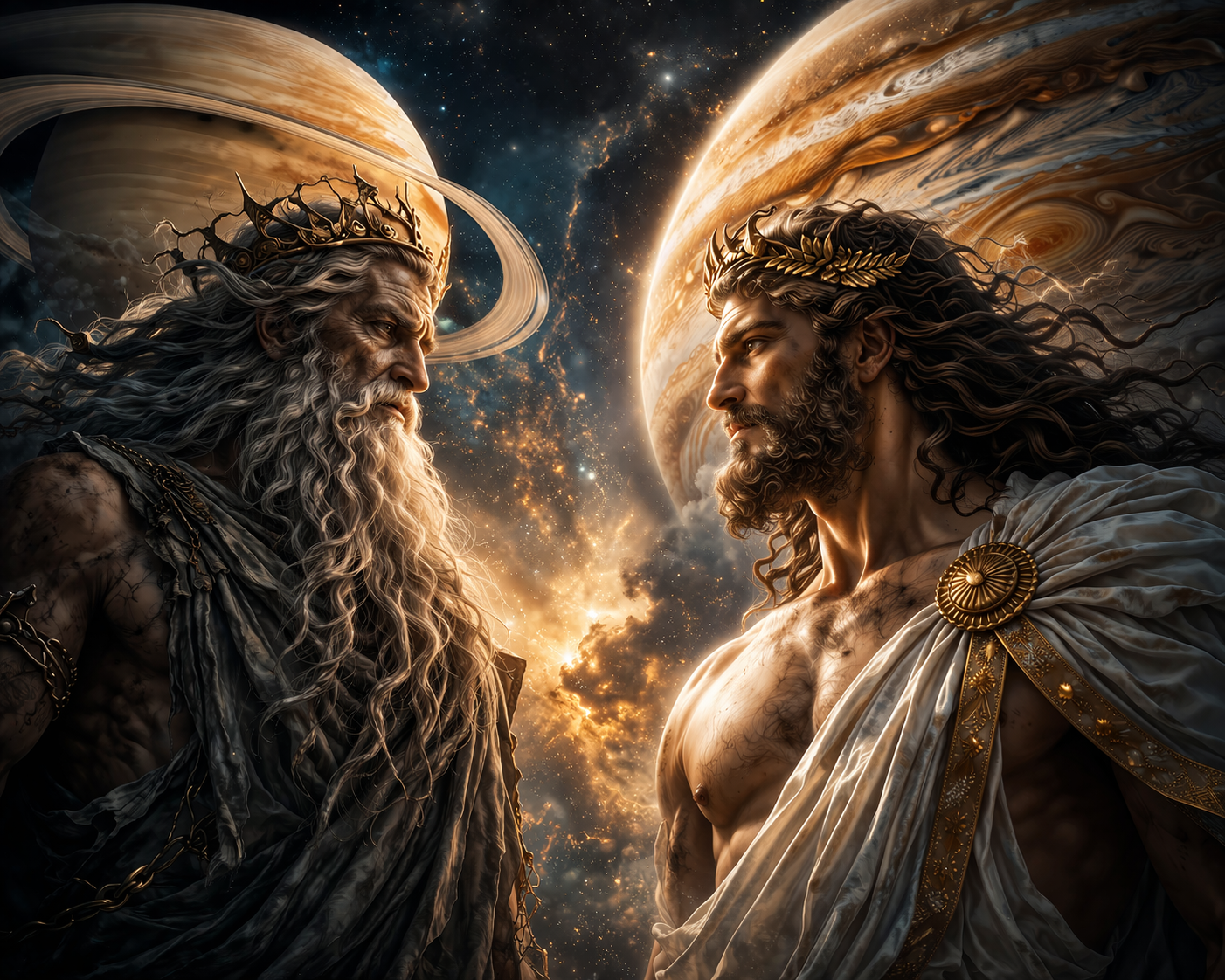 Szaturnusz és Jupiter. A két erő együtt azt üzeni: az élet nem véget ér, hanem összeáll.
